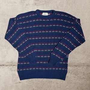 Vintage 90s Liberty By Old Glory Knit Sweater Men's Large Blue Cotton‎ Knitwear
